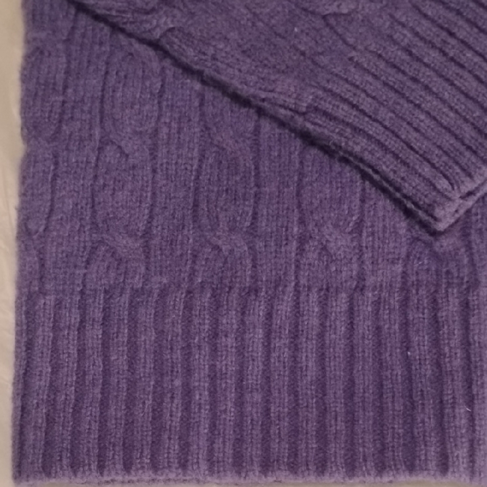 Polo by Ralph Lauren Purple Cable Crewneck Sweater with Yellow Pony - Picture 3 of 6